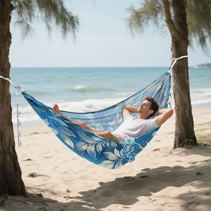 Blue Leaves 330lb Capacity Outdoor Hammock with Portabl Carry Bag Rope Hammock for Outside Beach Patio Garden Bases para hamacas para adultos