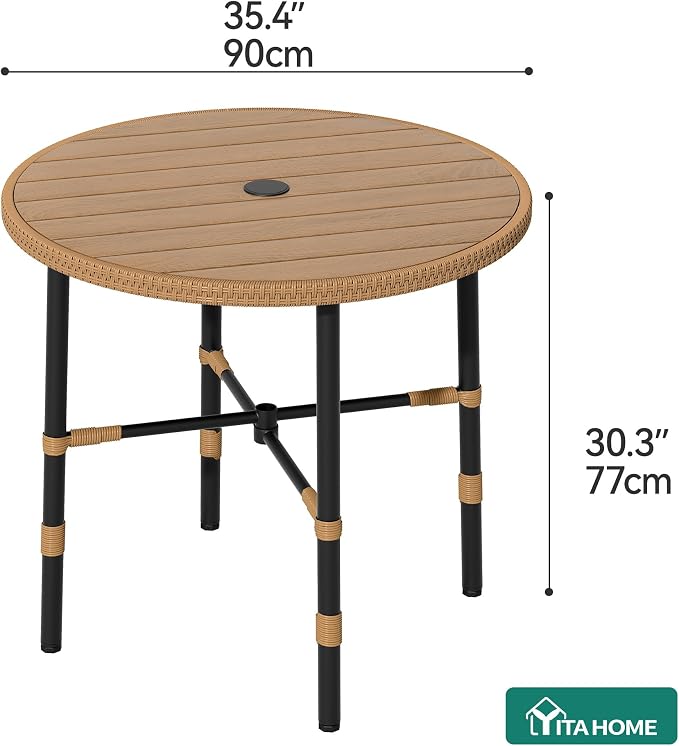 YITAHOME 35.4'' Outdoor Round Table with 2.2" Umbrella Hole, Patio Dinning Table for Bistro, Lawn, Backyard, Garden, Porch and Poolside