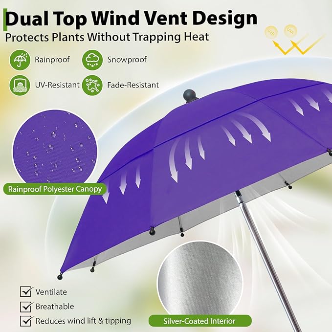 Plant Umbrellas, 5Pack 360°Adjustable Garden Umbrella for Outdoor Plants,24” Large Sun Shade for Garden Beds Potted Plants, 47.8" High Plant Shade Cover Umbrellas for Sun-Sensitive Plants