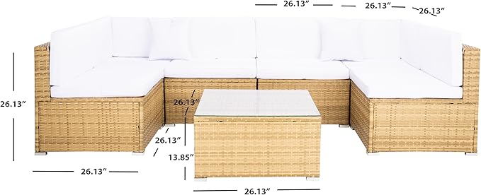 SAFAVIEH Outdoor Collection Diona Natural/White Wicker Conversation Patio Set