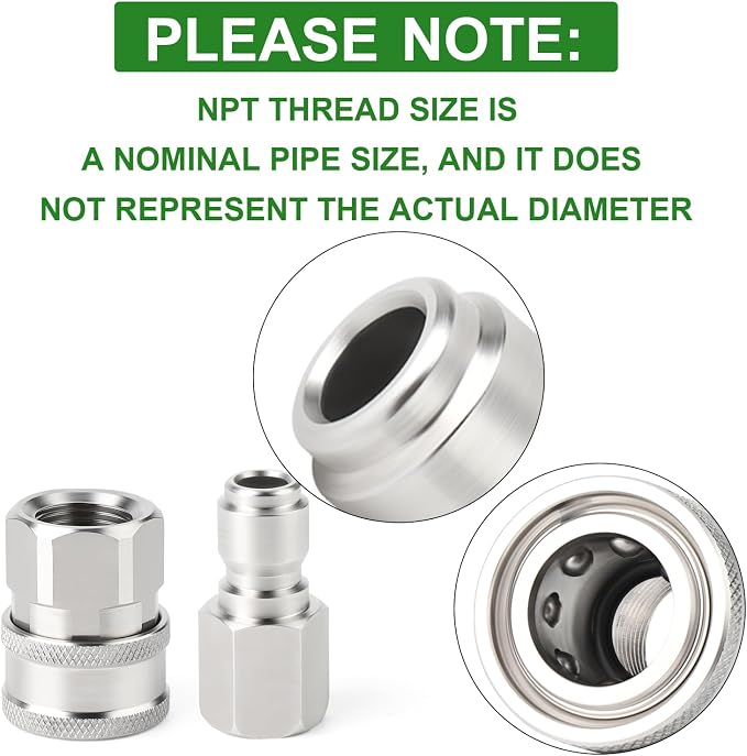 TAISHER 2PCS 304 Stainless Steel 3/8" Female NPT High Pressure Washer Quick Connect Coupler for Pressure Washing Gun Hose Accessories