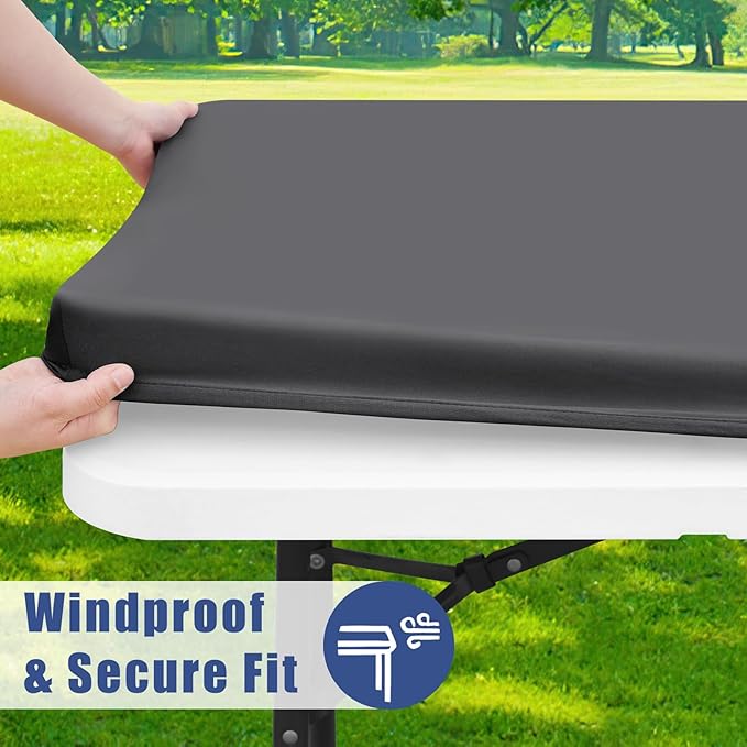 Moosfor Spandex 4 Foot Rectangle Table Cloth 2 Pack, Elastic Fitted Tablecloths for Picnic, Stretch Washable Patio Table Cover for Outdoor, Camping, Banquet and Parties (Dark Grey, 24"x48")