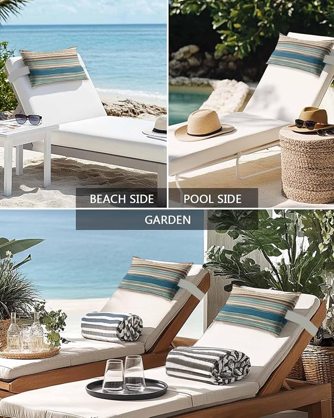 Outdoor Pillows Covers with Inserts Boho Style Horizontal Stripe Waterproof Recliner Pillow with Adjustable Strap Throw Pillows for Patio Furniture Pool Lounge Chair, 11x16 inch, 1PCS