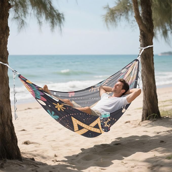 Bohemian Hexagram Eyes Star Purple 330lb Capacity Outdoor Hammocks with Hanging Rope Portable Hammock for Outside Beach Patio Garden Base para hamaca