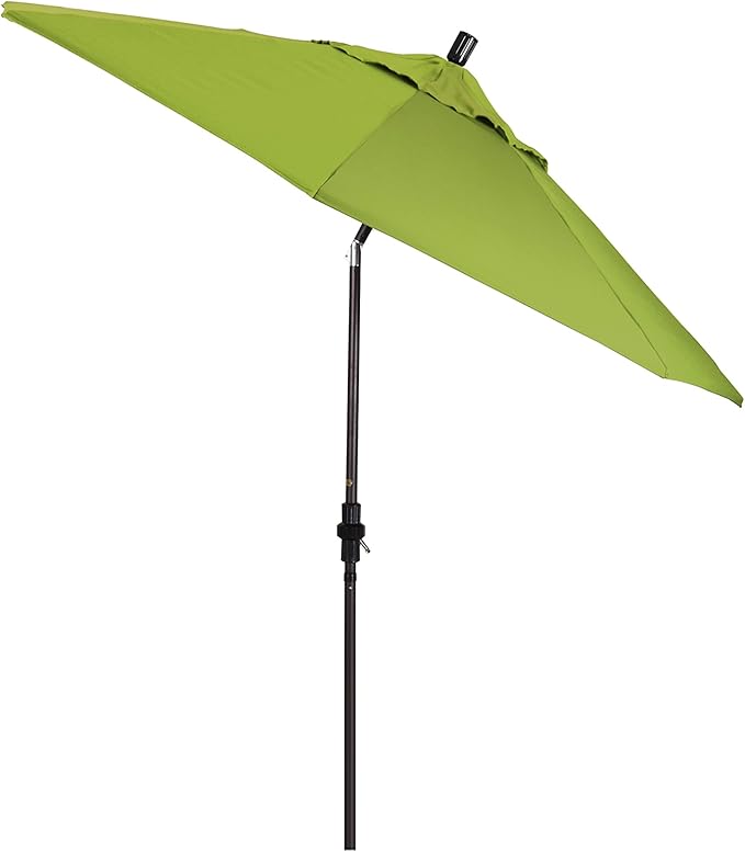 California Umbrella 9' Round Aluminum Market Umbrella, Crank Lift, Collar Tilt, Bronze Pole, Sunbrella Spectrum Cilantro
