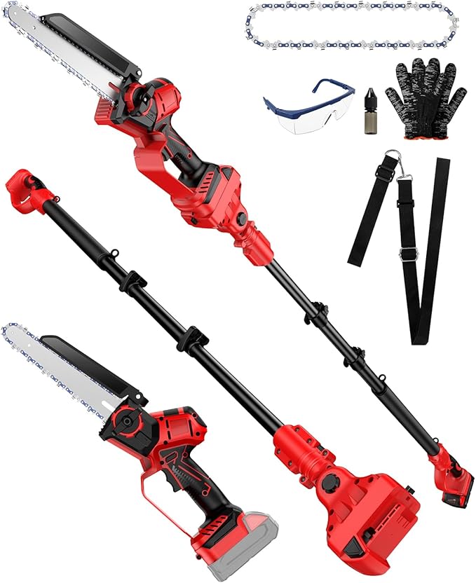 Cordless 8 Inch 2-IN-1 Pole Saw and Chainsaw Compatible with Milwaukee 18V Battery, Electric Pole Saws with Brushless Motor– Extends to 15.9 ft for Tree Trimming & Pruning (Tool Only, No Battery)
