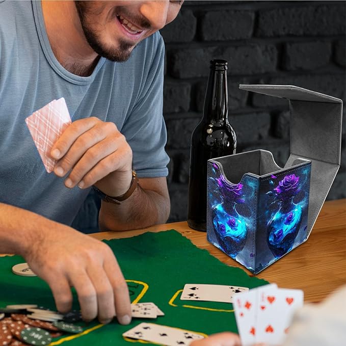 Deck Box for MTG, Cards Storage Box Fits 120+ Sleeved, Leather Medium Size Strong Magnetic Closing Card Case for Board Games Magic TCG CCG Baseball Collection, Purple Rose Vase