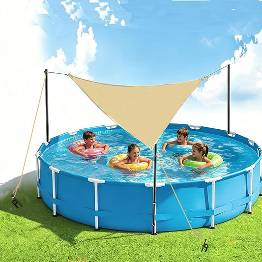 Pool Canopy Sunshade, Heavy Duty Above Ground Pool Shade with 7.55ft Adjustable Poles, Triangle Pool Shade Canopy with UV Block, Sail Shade for Above Ground Swimming Pools. (12-20ft)