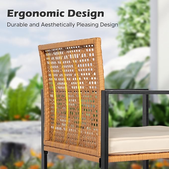 PROHIKER 4 Pieces Patio Furniture Set, Outdoor Wicker Patio Conversation Sets with Cushion and Glass Table, Front Porch Furniture Sets for Yard Pool Backyard Garden