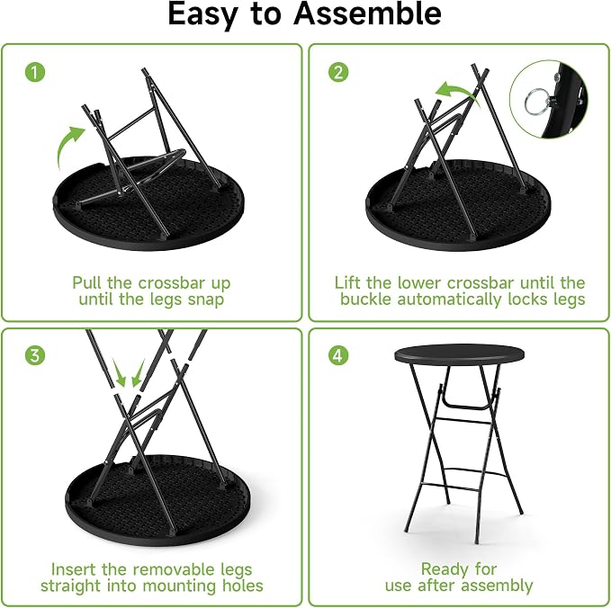 Real Relax 32 in Plastic Folding Round Table Bar Height, HDPE Matrial and 350LB Weight Capacity,High Top Table for Outdoor Party, Cafes,Backyard,Dining Room,Wedding Event,1 Pack, Black