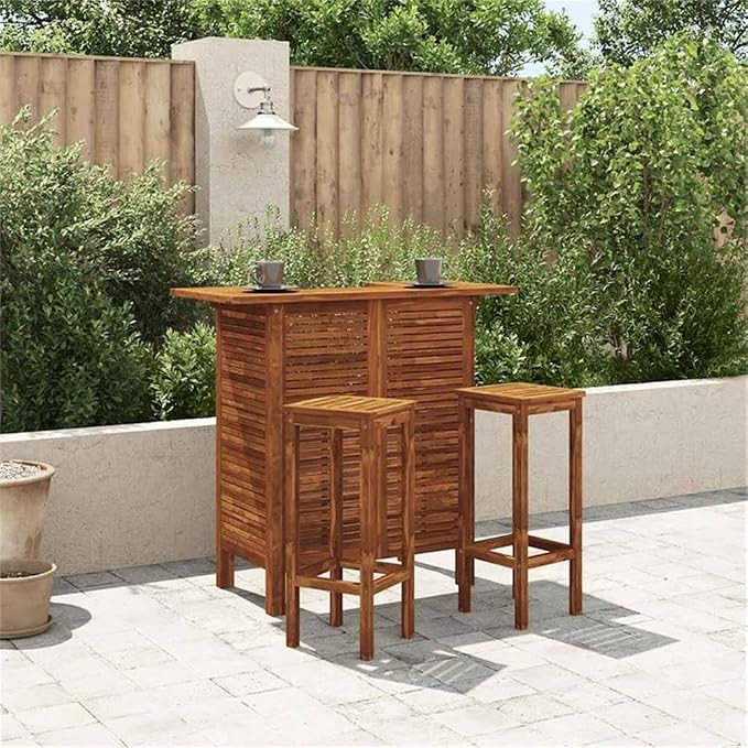 Pemberly Row Solid Acacia Wood Bar Table, 43.3 x 19.7 x 41.3 in, Oiled Brown Finish, Weather-Resistant Indoor/Outdoor Patio Table, Rustic Style for Dining and Entertaining