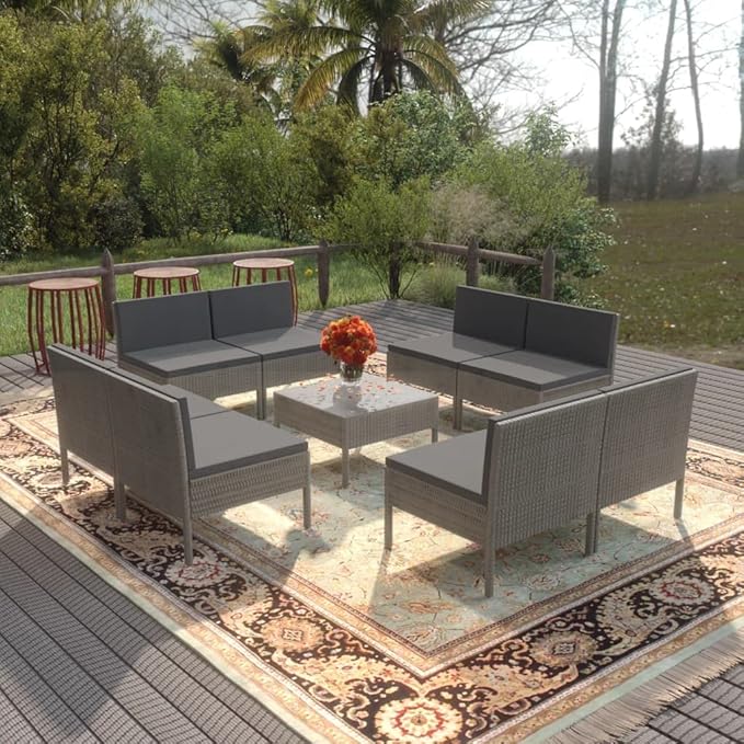 Patio Lounge Set with Cushions,Patio Furniture Sets,Patio Conversation Sets,Outdoor Furniture Sets,for Garden,Backyard,Outdoor,9 Piece Poly Rattan Gray