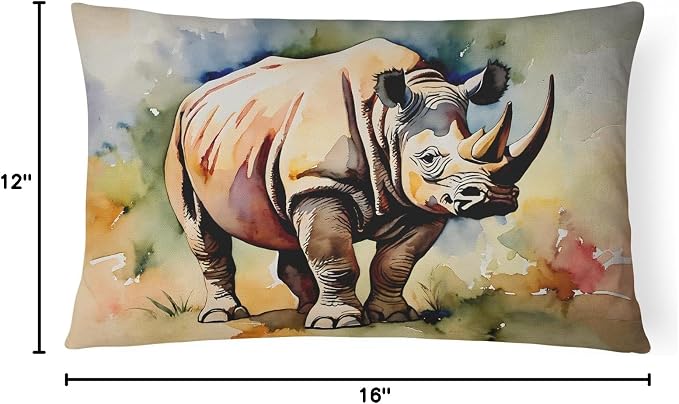 Caroline's Treasures DAC2984PW1216 Rhinoceros Throw Pillow Machine Washable, Indoor Outdoor Decorative Pillow for Couch, Bed or Patio, 12HX16W