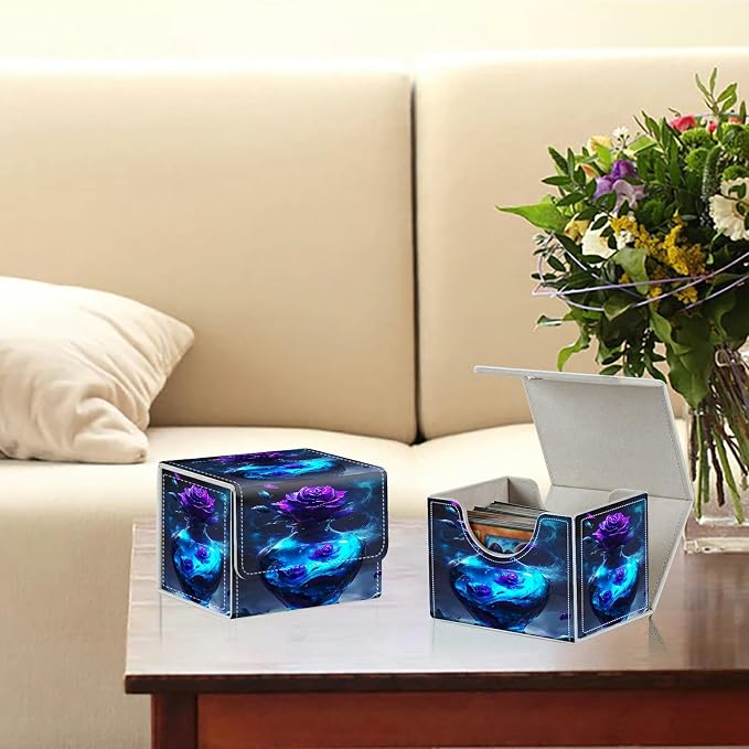 Card Deck Box for MTG, Cards Storage Box Fits 120+ Sleeved, Leather Small Size Strong Magnetic Closing Card Case for Board Games Magic TCG CCG Baseball Collection, Purple Rose Vase