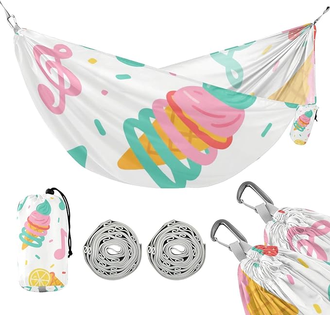Summer Ice Cream Musical Note Bright Colorful 330lb Capacity Outdoor Hammocks Fabric Hammock for Indoor Outdoor Patio Base para hamaca
