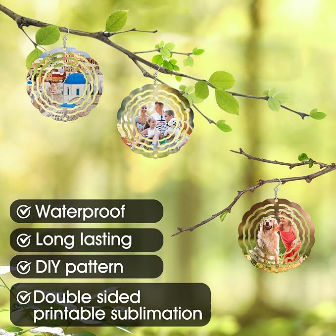 CHONOVO 5 Pack 3 Inch Sublimation Wind Spinner Blank | Double-Sided Sublimation, 3D Aluminum Metal, Easy Heat Transfer, Includes Hooks for Hanging Yard, Garden & Porch Decoration
