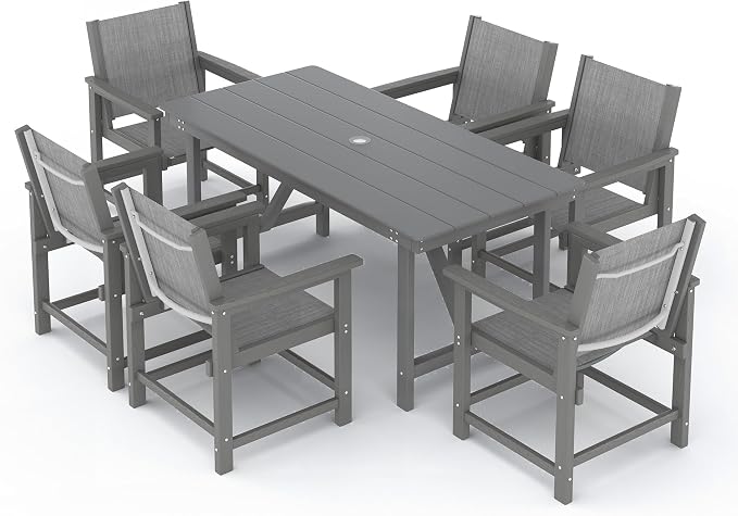 7 Pieces Outdoor Dining Sets HDPE Patio Dining Table and Chair Set for 6