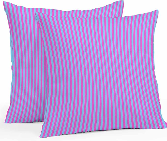 Throw Pillow Covers 26x26 Inch Set of 2, Purple Striped Waterproof Outdoor Cushion Covers, Geometric Pink Vertical Solid Rainbow Decorative Pillowcases for Couch, Sofa, Bed, Garden, Patio