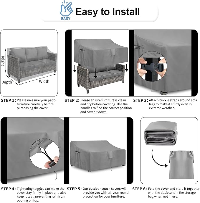 OutdoorLines Outdoor Waterproof Patio 3-Seater Couch Cover - UV Resistant Patio Sofa Furniture Covers Weatherproof Heavy Duty Glider Covers for Outdoor Furniture, 76Wx32.5Dx33H Inches, Gray