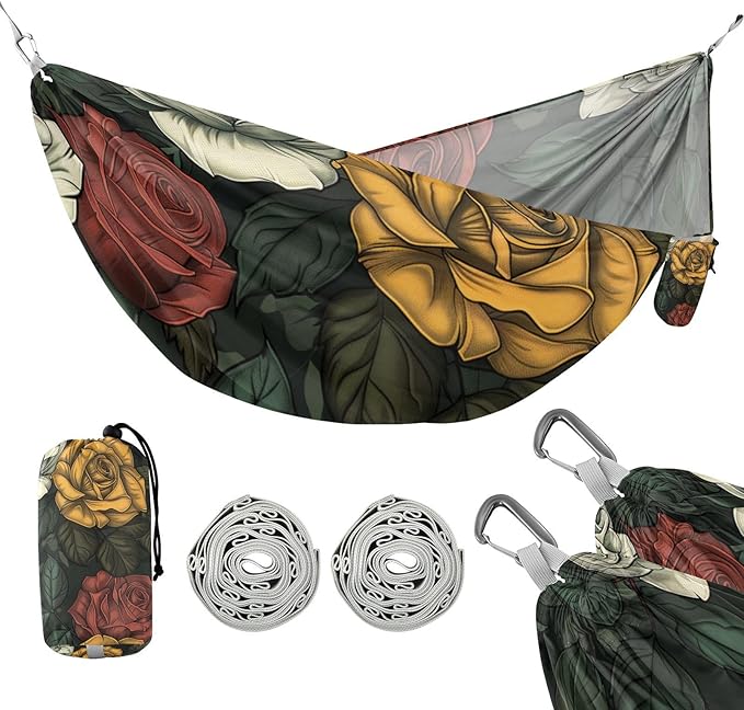Red Yellow White Roses 330lb Capacity Camping Hammocks with Tree Straps Backyard Hammock for Indoor Outdoor Patio hamaca de Algodon para Jardin