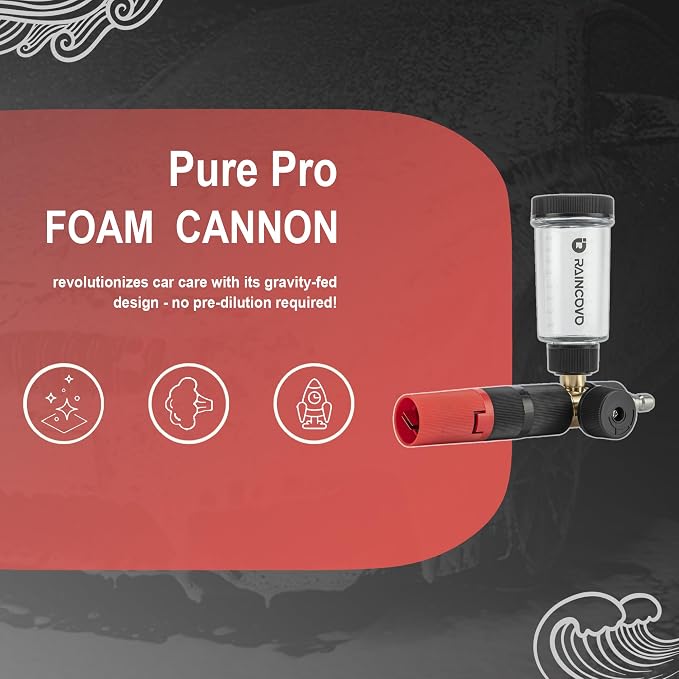 Raincovo Pure Pro Foam Cannon for Pressure Washer, Adjustable Nozzle with 1/4” Quick Connector, Power Washer Soap Cannon for Car Detail, Additional 1.1mm Orifice Nozzle