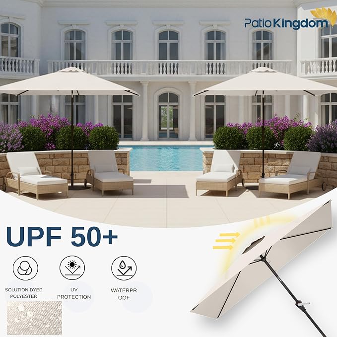 6.5'x10' Rectangular Patio Outdoor Umbrella,Large Coverage with Push-Button Tilt & UV Protection,Sturdy Ribs for Deck,Lawn,Pool,Backyard
