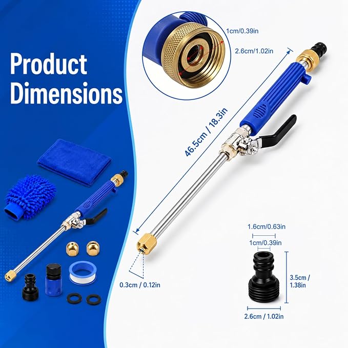 High Pressure Power Washer Wand, 2‑in‑1 Metal Water Jet Nozzle with 2 Spray Tips & Quick Connectors, Heavy Duty Hose Sprayer for Car Patio Deck Outdoor Cleaning