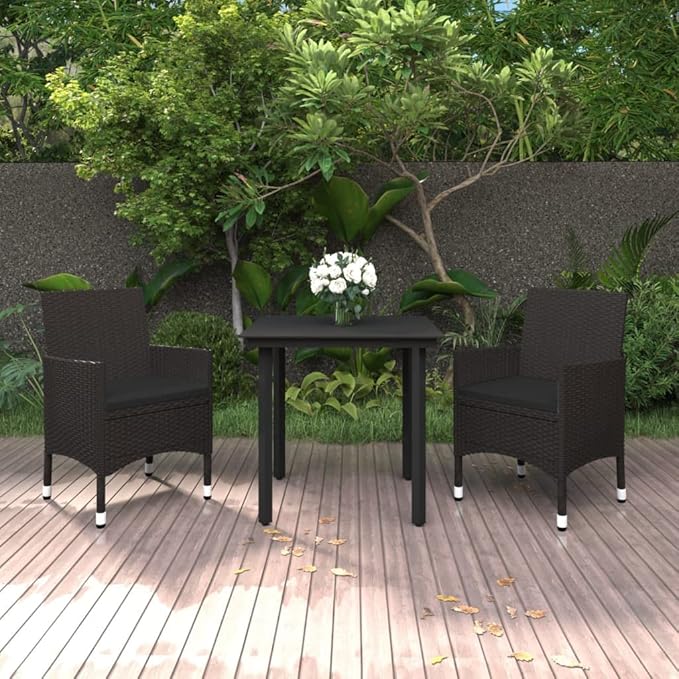 Patio Dining Set with Cushions,Patio Lounge Set,Outdoor Table and Chairs Set,Terrace Conversation Set Furniture,Outdoor Furniture,for Garden,Backyard,3 Piece Poly Rattan and Glass