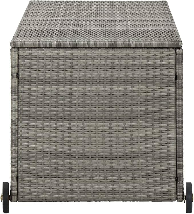 Patio Storage Box with Wheels Light Gray 47.2"x25.6"x24" PE Rattan Deck Box for Outdoor Furniture Cushions Toys Garden Pool Accessories