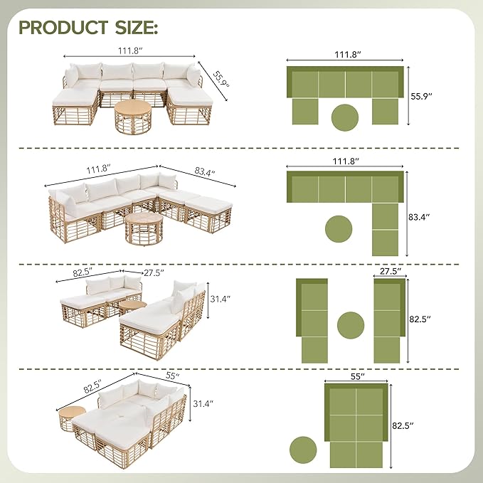 LUMISOL 7-Piece Patio Furniture Set, All-Weather PE Rattan Wicker Sectional Sofa Set with Thick Cushions & Pillows, Modular Outdoor Conversation Set for Patio Backyard Garden Balcony, Beige