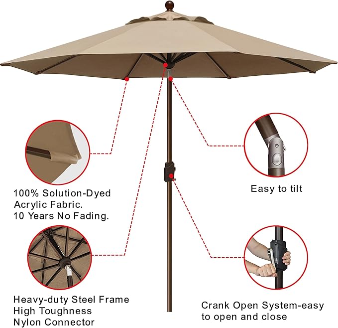 EliteShade USA 10-Year-Non-Fading 9Ft Market Patio Umbrella, UPF 50+ UV Protection Performance Sun Umbrella, Heavy Duty Commercial Grade Outdoor Table Umbrella with Crank & Tilt, Windproof Vented Top for Garden, Pool, Deck and Outdoor Playsets,Heather ...