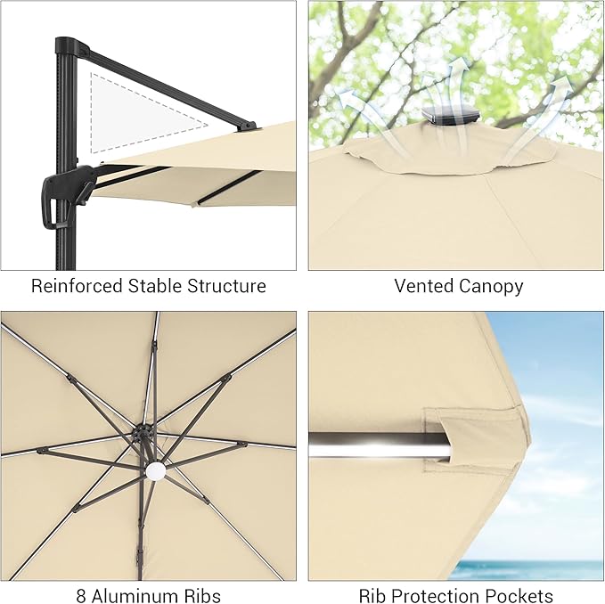 FLAME&SHADE 11 ft Cantilever Offset Patio Umbrella, Large Heavy Duty Outdoor Patio Umbrella Aluminum 360° Rotation Round Outdoor Umbrella for Deck,Pool,Backyard