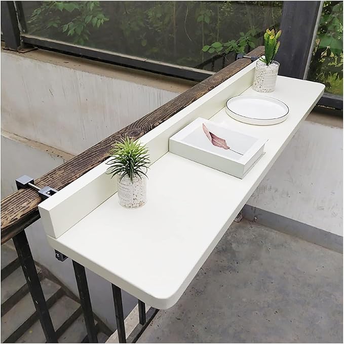 Adjustable Folding Balcony Bar Table, 5 Heights, Aluminum & Stainless Steel, White, 120x40cm, Outdoor Patio Side Table, Space-Saving Design White 120 * 40cm
