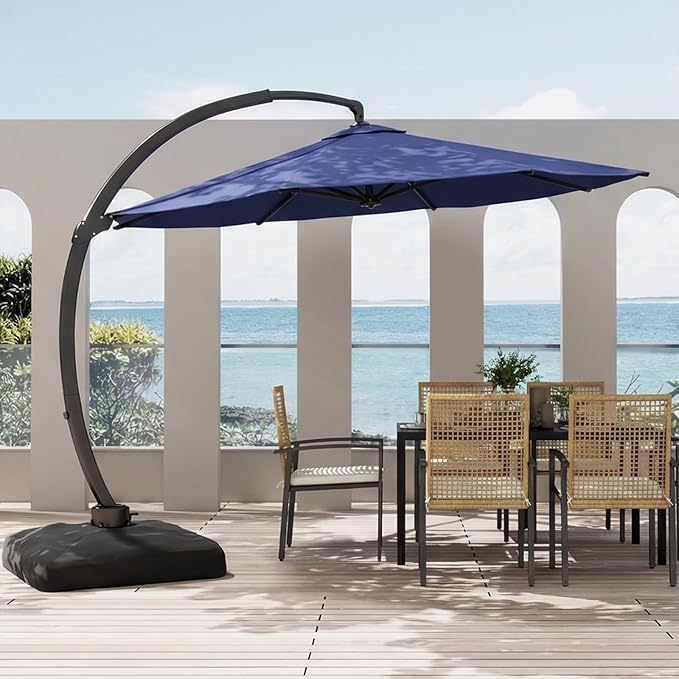 12FT Cantilever Patio Umbrella with Base Included, Large Cantilever umbrella with 360°Rotation, Heavy-Duty Offset Outdoor Umbrella for Patio,Pool,Garden and Backyard (Navy Blue)