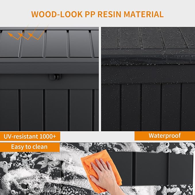 Package Delivery Box, Lockable Resin Outdoor Package, Waterproof Deck Box for Porches, Patios, Indoor & Outdoor Use (50 Gallon, Black)