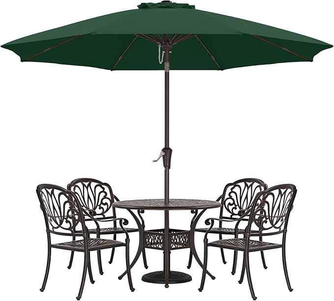 ABCCANOPY 9FT Outdoor Patio Umbrella, 8 Ribs Table Umbrella w/Crank for Easy Set Up, Suitable for Garden, Lawn, Deck & Backyard (Forest Green)
