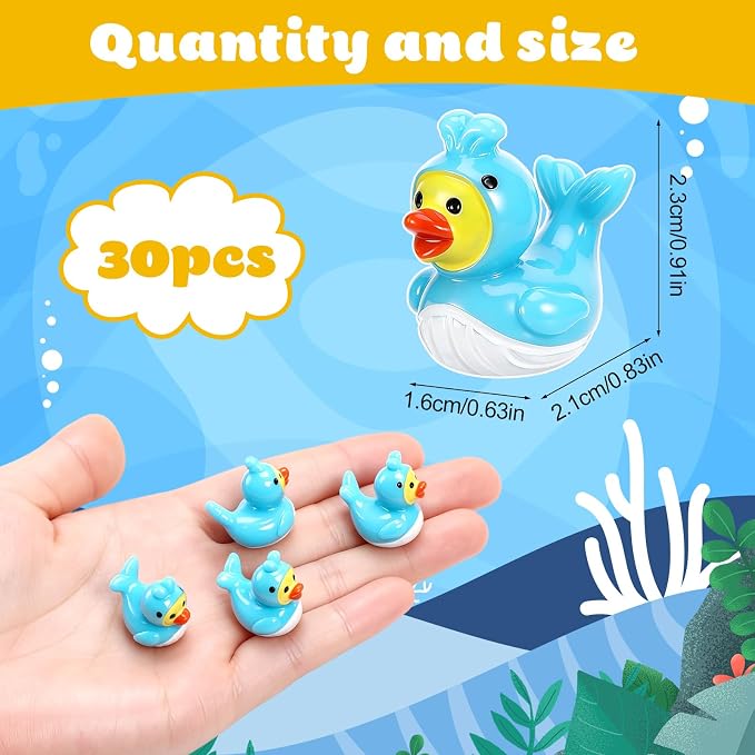 30 Pcs Whale Ducks, Mini Whale Resin Ducks Bulk, Fun Printed Toy Figures for Birthday Party Favors, Themed Decor, Kids Gift Collection (Blue Whale)