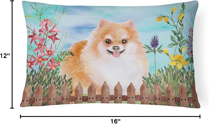 Caroline's Treasures CK1278PW1216 Pomeranian #2 Spring Canvas Fabric Decorative Pillow Machine Washable, Indoor Outdoor Decorative Pillow for Couch, Bed or Patio, 12HX16W