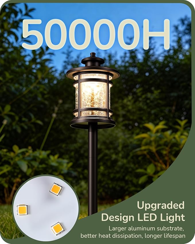 EDISHINE Low Voltage Landscape Lights, 3.4W 155LM 12V 3000K Landscape Path Lights, Outdoor Waterproof Landscaping Lights, 50,000H LED Pathway Light for Yard, Garden, Driveway, 6 Pack