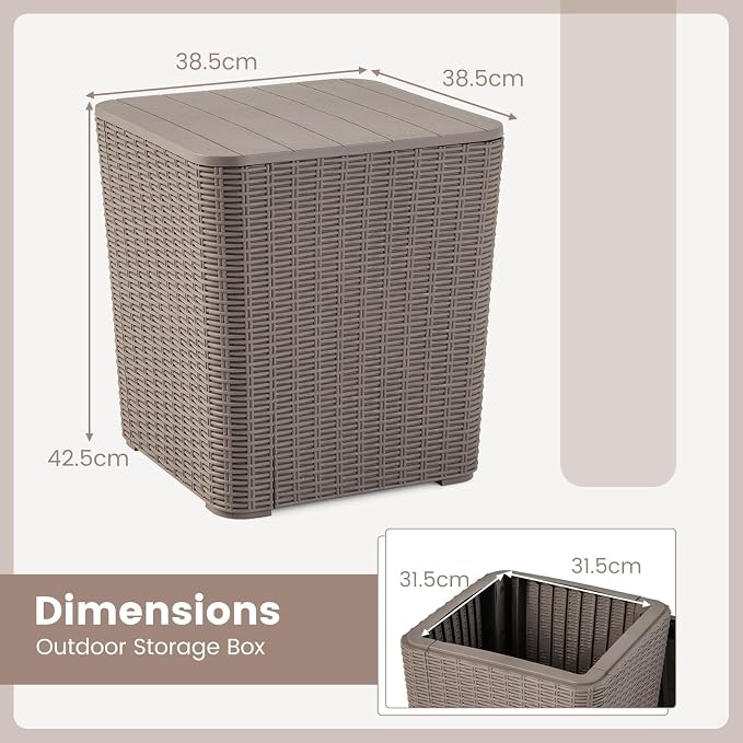 MEDIMALL Resin Wicker Patio Side Table with Lid, 11.5-Gallon Outdoor Deck Box with Concealed Storage Space, Small Square Coffee Table End Table for Porch, Garden, Poolside, Brown/Black (brown)