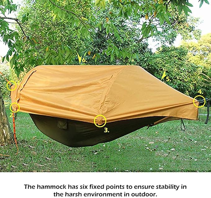 3 in 1 Hammock with Mosquito Net and Rain Fly Outdoor Hammocks Tents for Camping Backpacking Hiking (Orange, L)