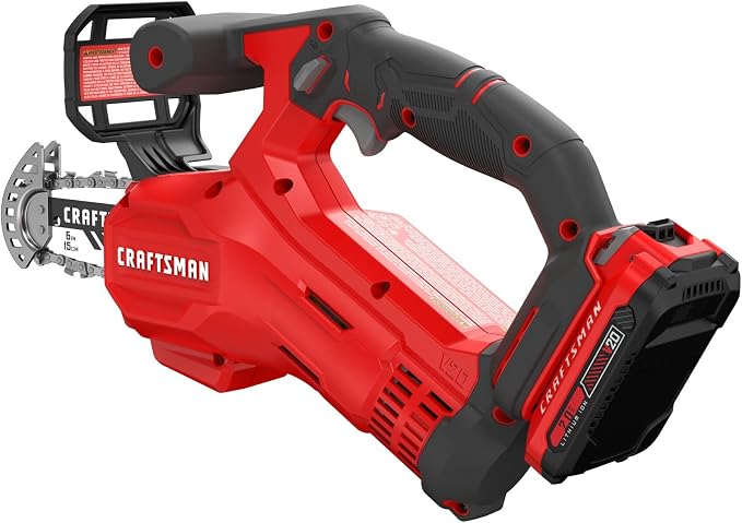 CRAFTSMAN V20 Mini Cordless Chainsaw, Pruning Saw, 6" Chain, Small Handheld Chainsaw, 2Ah Battery and Charger Included, Tree Trimming and Pruning, Compact and Lightweight (CMCCS320D1)