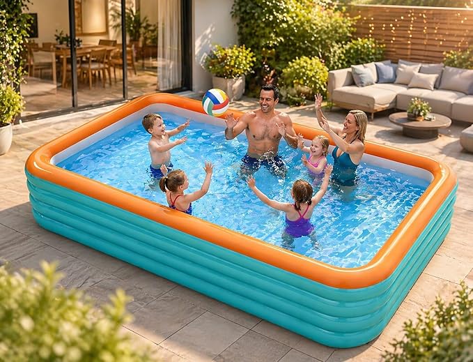 Large Inflatable Pool for Adults - 120" X 68" X 27" 4-Layer Full-Sized Swimming Pool Ideal for Backyard Garden Outdoor Easy Setup Perfect for Family Blow up Pool