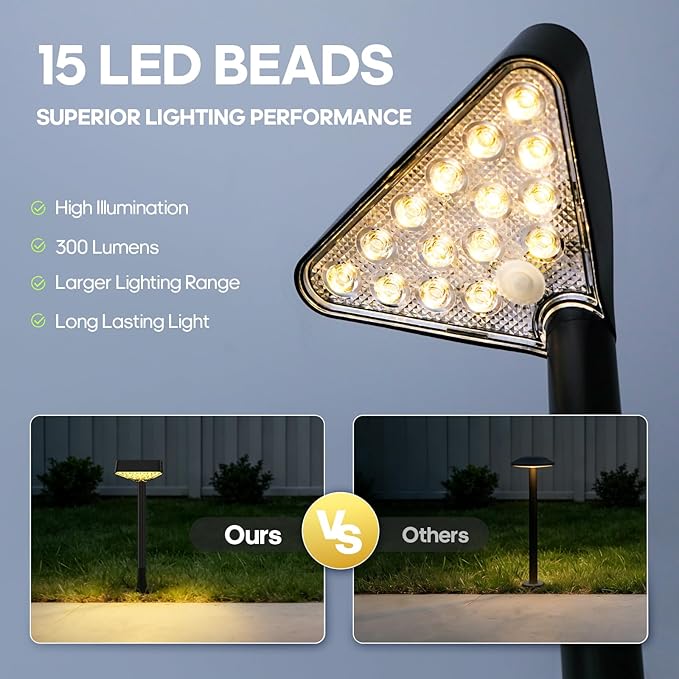 Solar Pathway Lights Outdoor, 4 Pack, 15 LED Brighter Solar Path Lights Waterproof with Upgraded Solar Panel, Up to 12Hrs Modern Landscape Lights for Backyard Garden Walkway Driveway Patio Lawn Decor