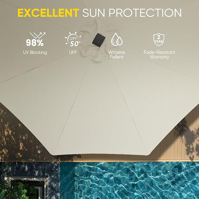 Tempera Solar Patio Umbrella 40 LED Lighted Outdoor Umbrella Table Market Umbrella with Push Button Tilt and Crank, Solar Umbrella with Sturdy Pole&Fade Resistant Canopy, Easy to Set