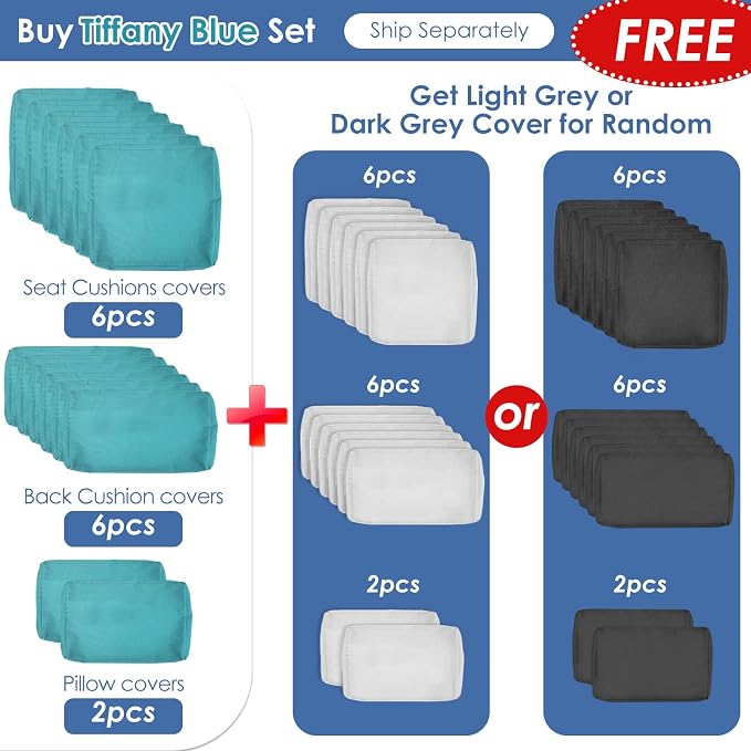 RADIATA 7 Piece Wicker Patio Furniture Set with Fire Pit, All-Weather Outdoor Sectional Couch High Back Large Size, Modular Backyard Seating Sofa Set with Propane/Natural Gas Firepit Table, Grey&Teal