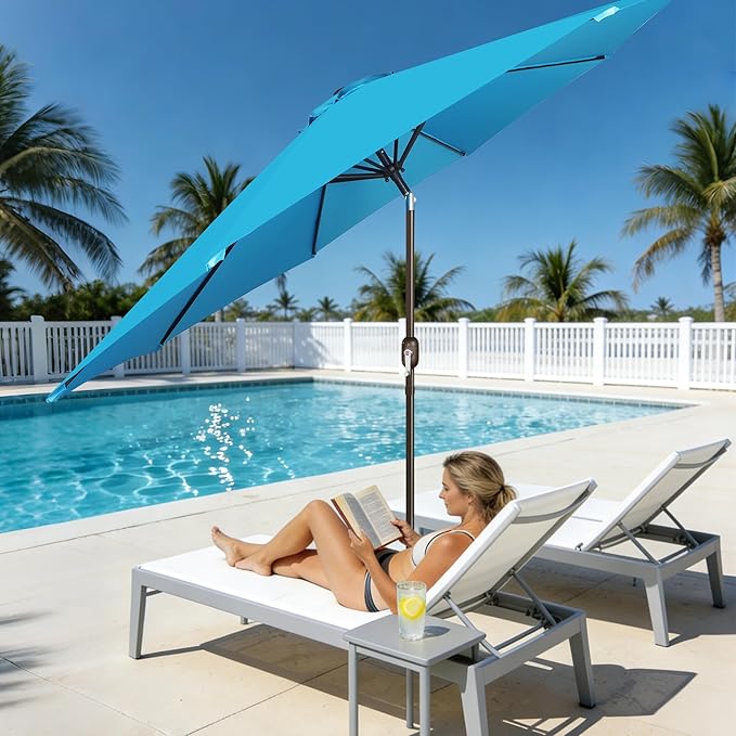 Blissun 10FT Outdoor Patio Umbrella, Outdoor Table Umbrella, Yard Umbrella, Market Umbrella with 8 Sturdy Ribs, Push Button Tilt and Crank