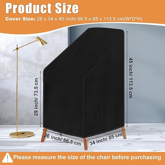 Outdoor Chair Cover Waterproof, High Back Stackable Patio Chair Cover for Lawn Furniture for Protecting (Black, 26Wx34Dx45H)