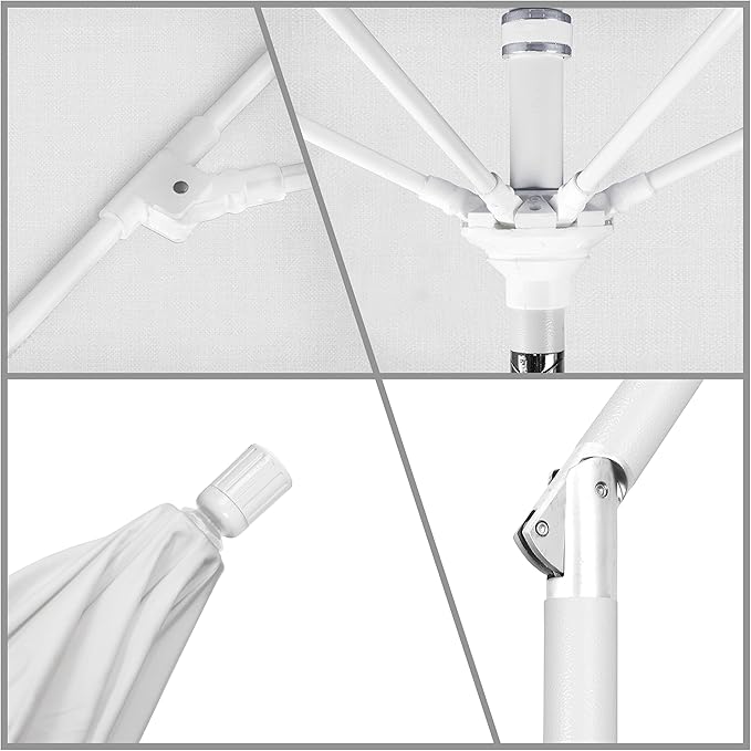 California Umbrella 9' Round Crank Lift, Collar Tilt, Aluminum Pole, Fiberglass Rib Patio Umbrella, White Finish