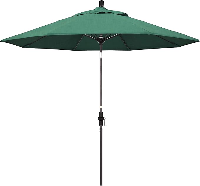 California Umbrella 9' Round Crank Lift, Collar Tilt, Aluminum Pole, Fiberglass Rib Patio Umbrella, Bronze Finish, Sunbrella Aztec